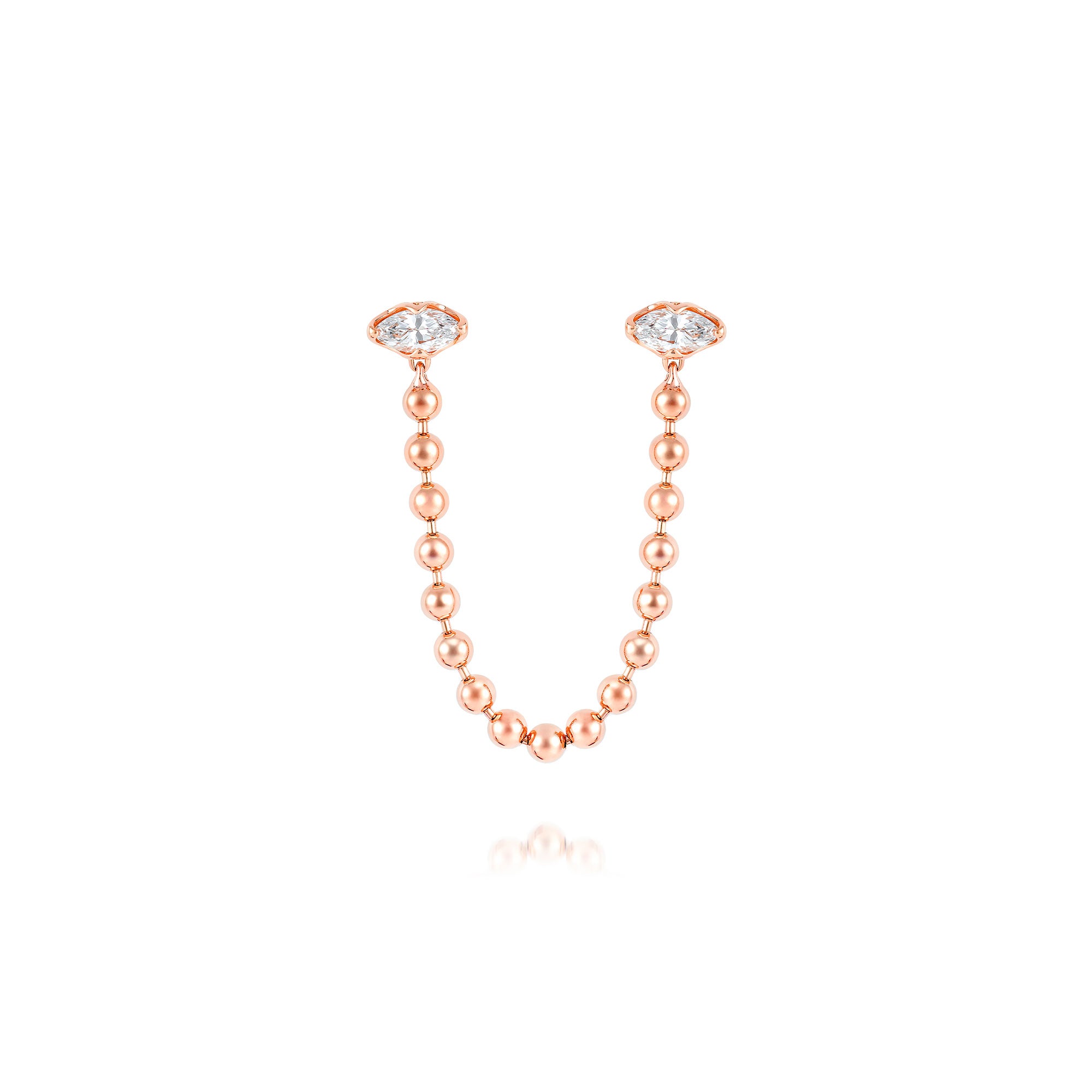 Double Pierce Baller Earring with Diamond Marquis Studs
