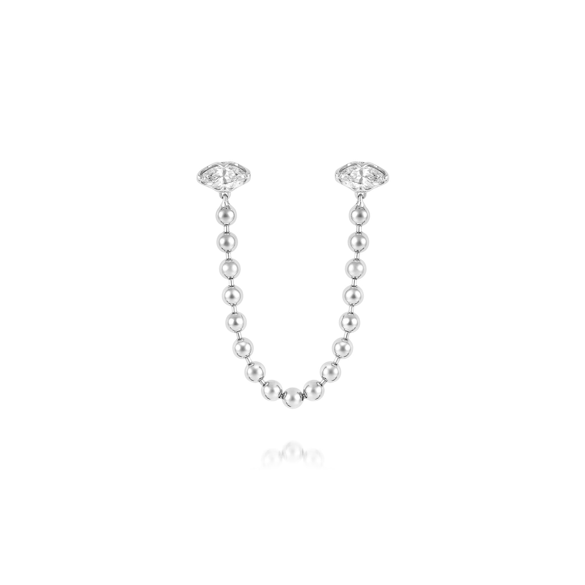 Double Pierce Baller Earring with Diamond Marquis Studs