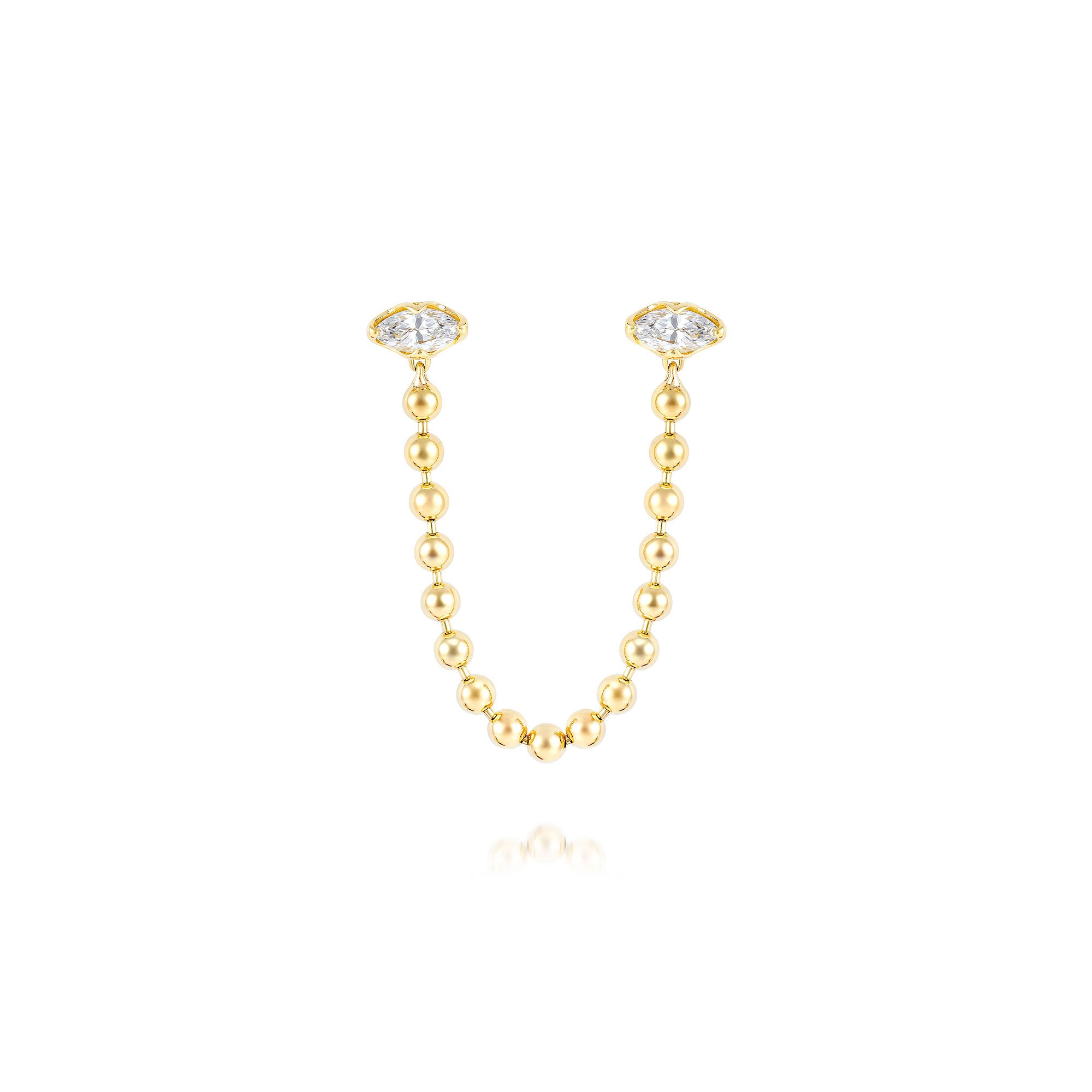 Double Pierce Baller Earring with Diamond Marquis Studs