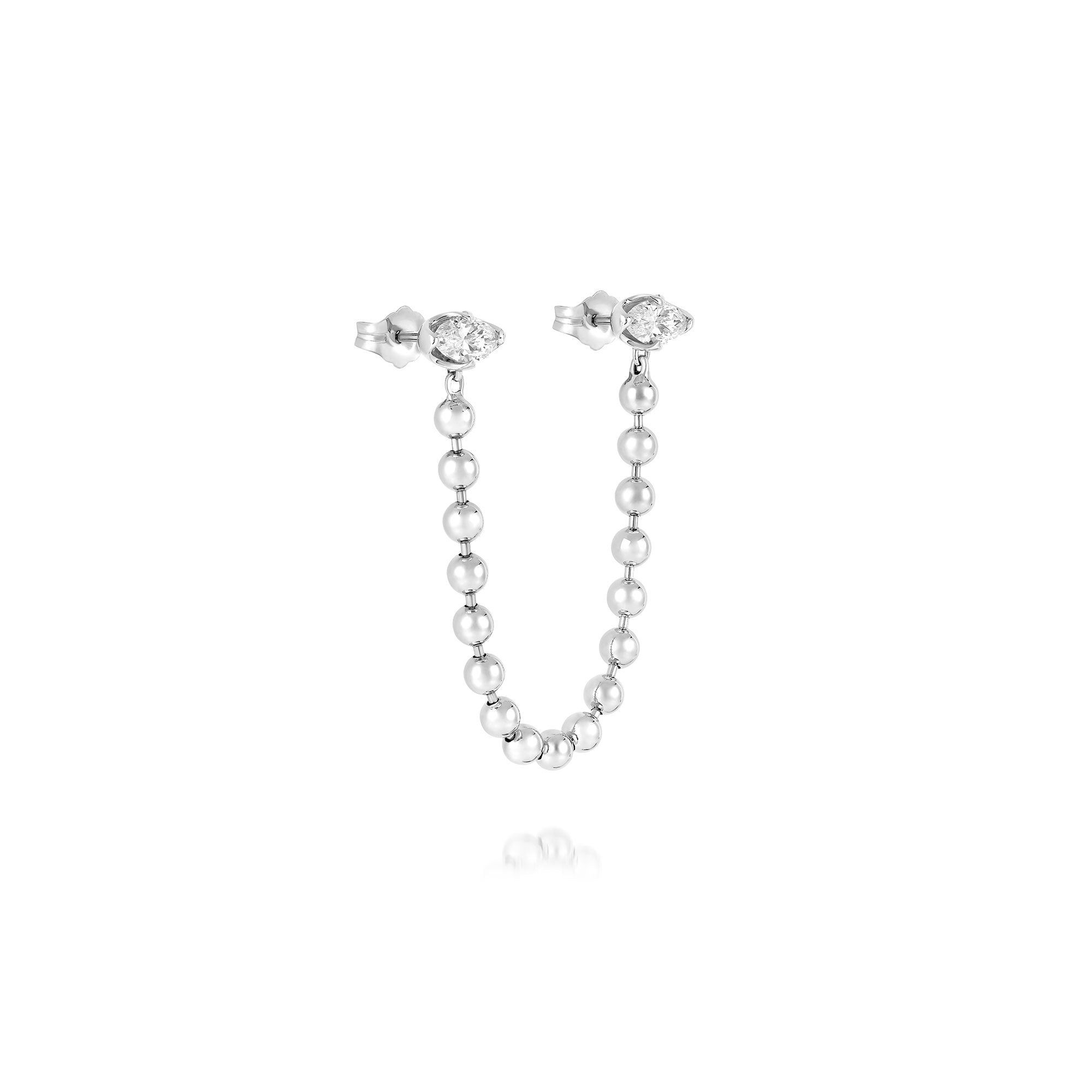 Double Pierce Baller Earring with Diamond Marquis Studs