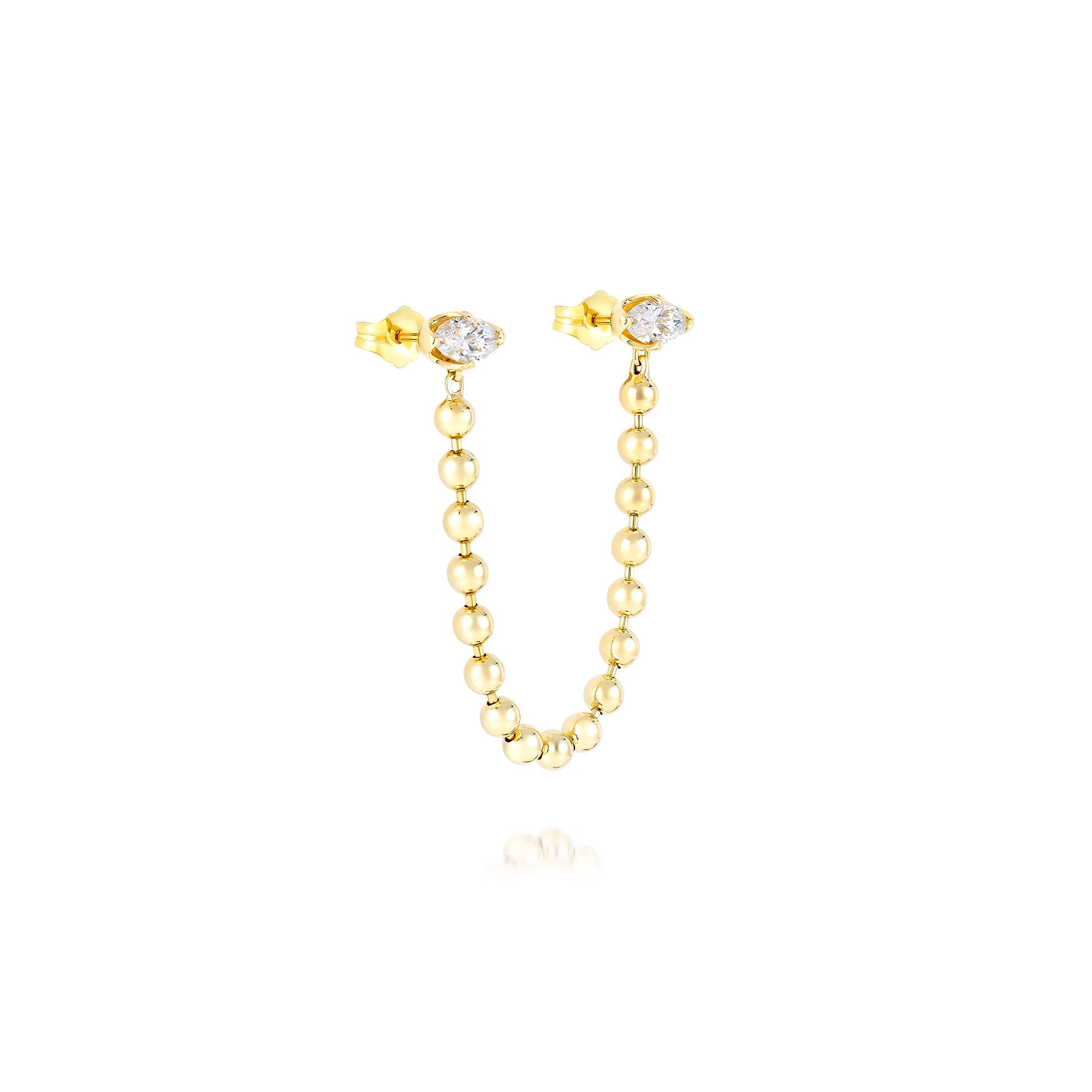 Double Pierce Baller Earring with Diamond Marquis Studs