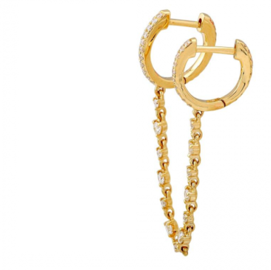 Diamond Double Huggie with Diamond Chain