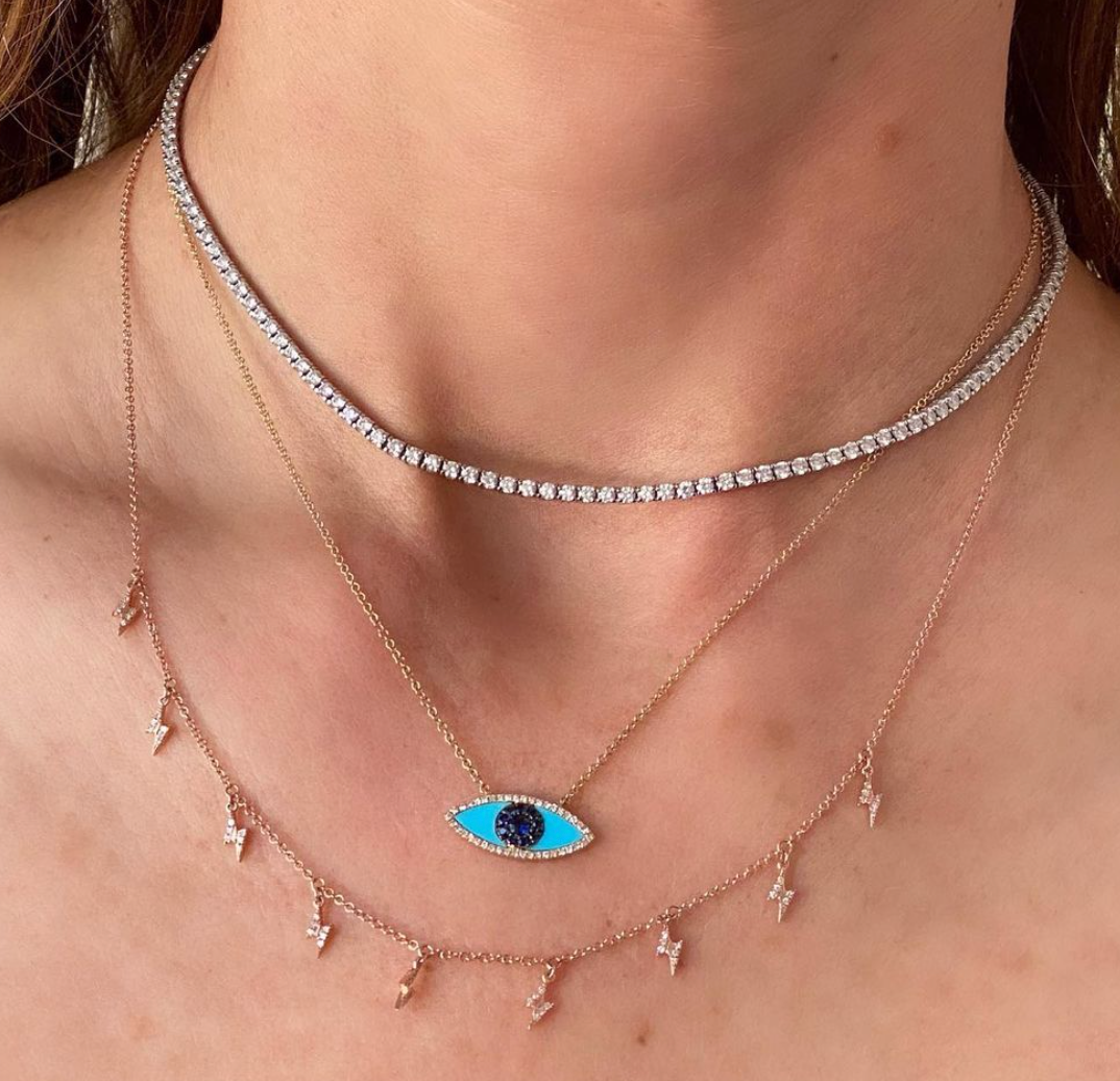 Turquoise and Diamond Evil Eye Necklace