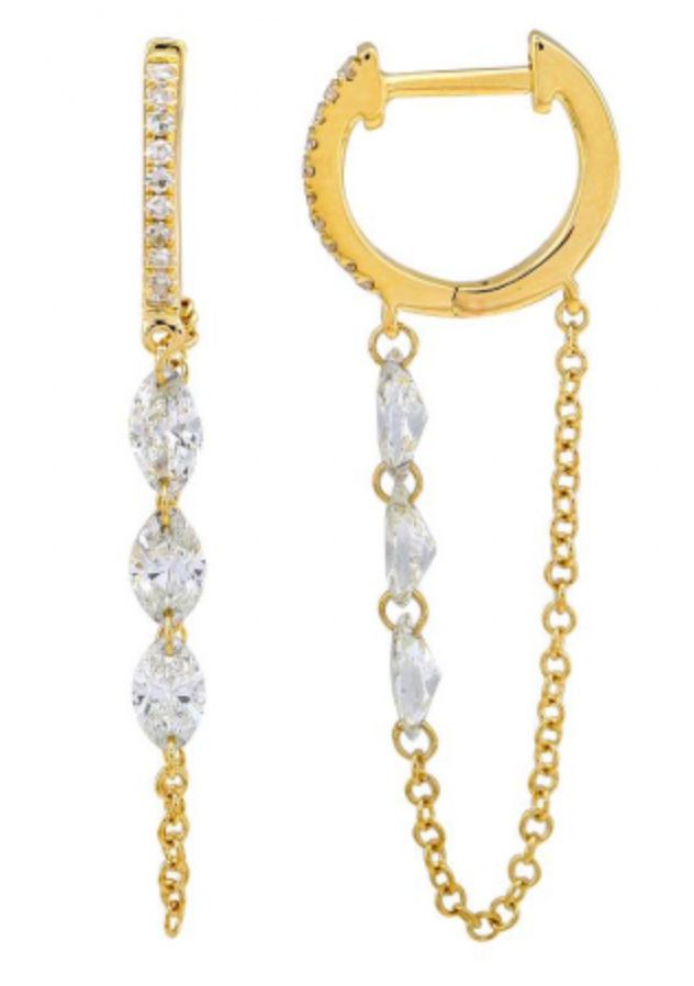 Huggie with 3 Diamond Chain Drop