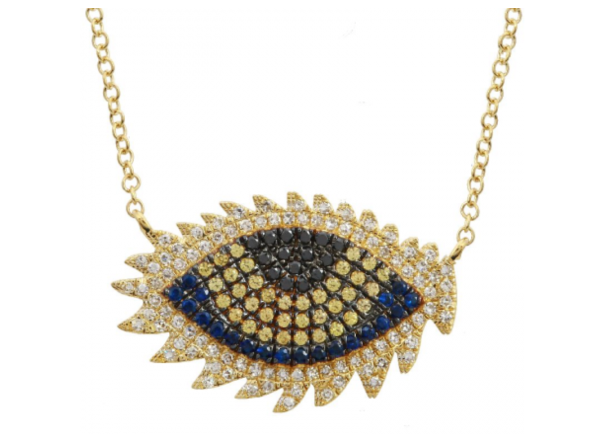 Jagged Multi Sapphire Evil Eye Necklace