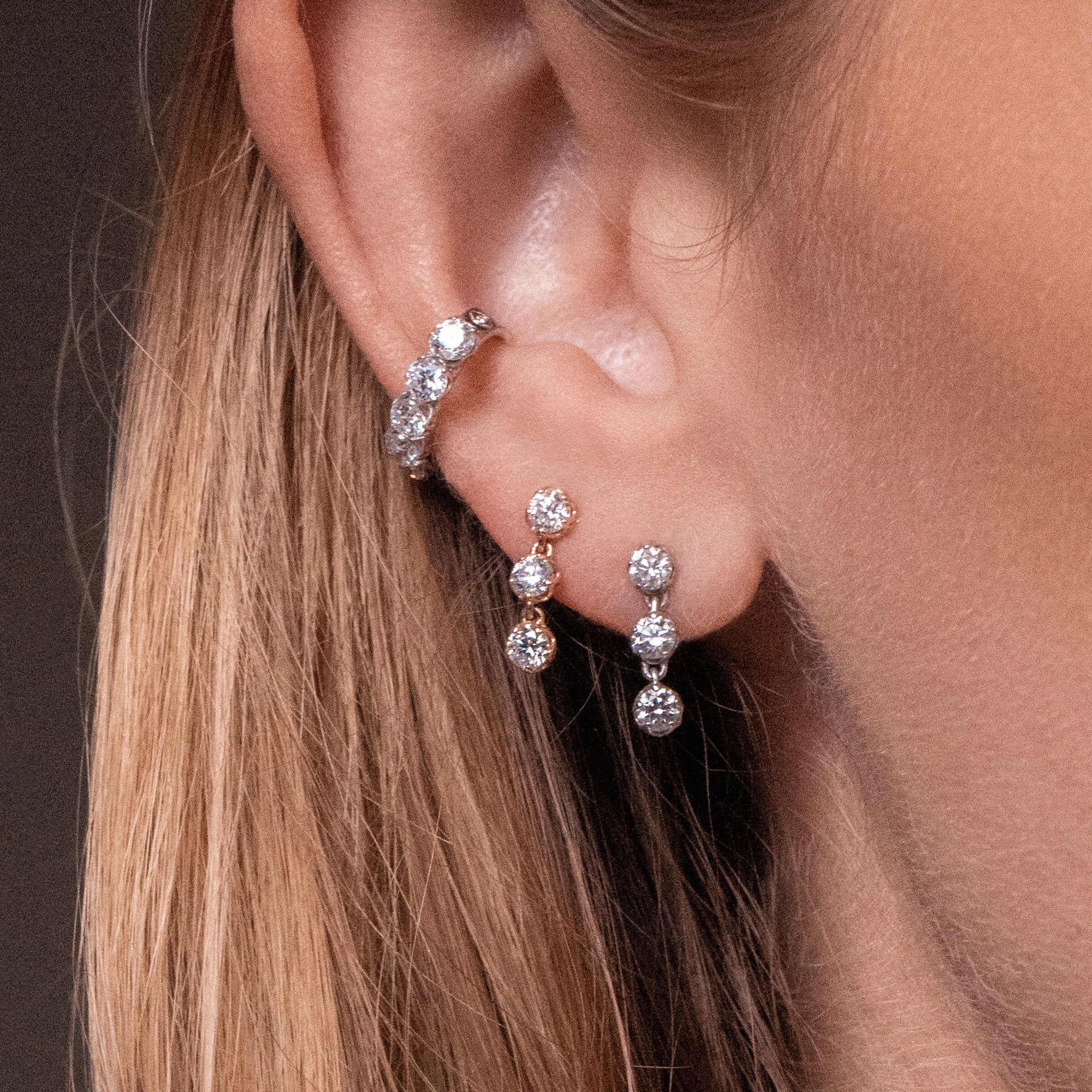 Lacy 3 Diamond Drop Earring