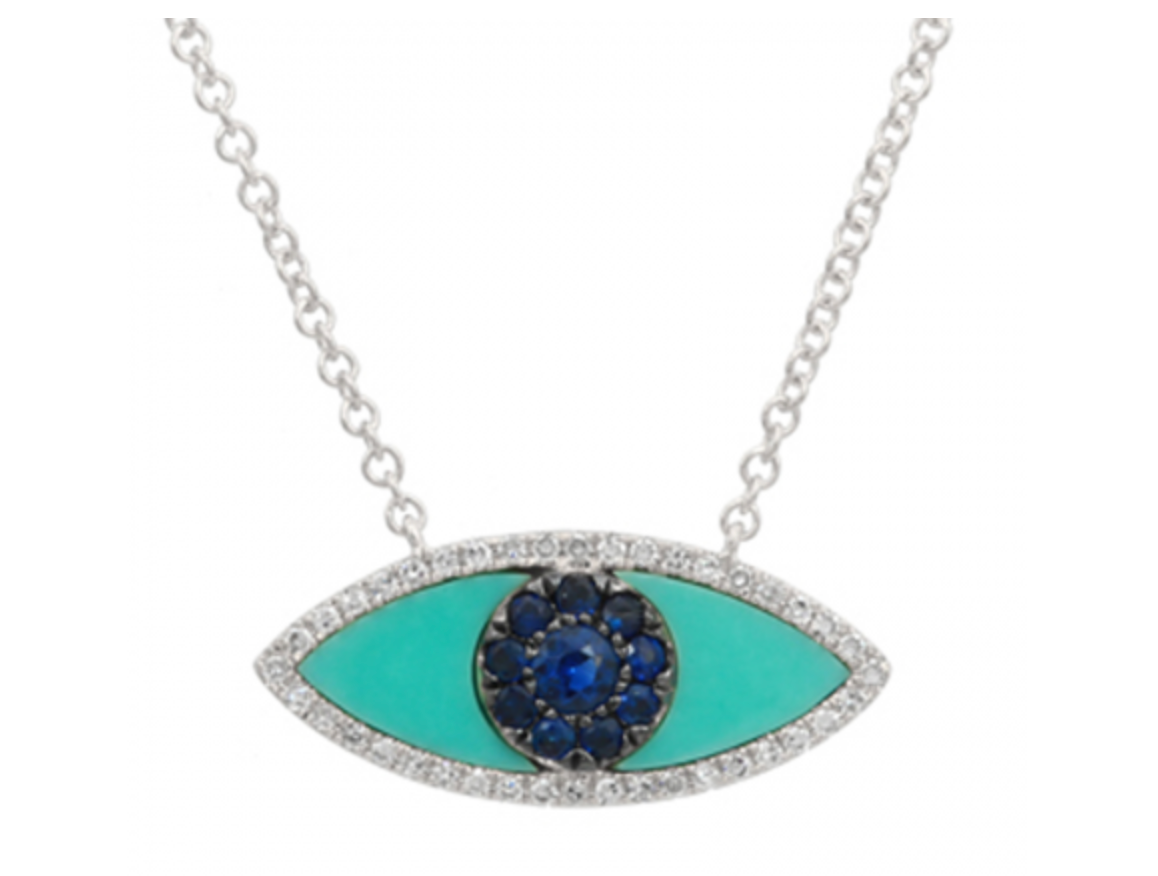 Turquoise and Diamond Evil Eye Necklace