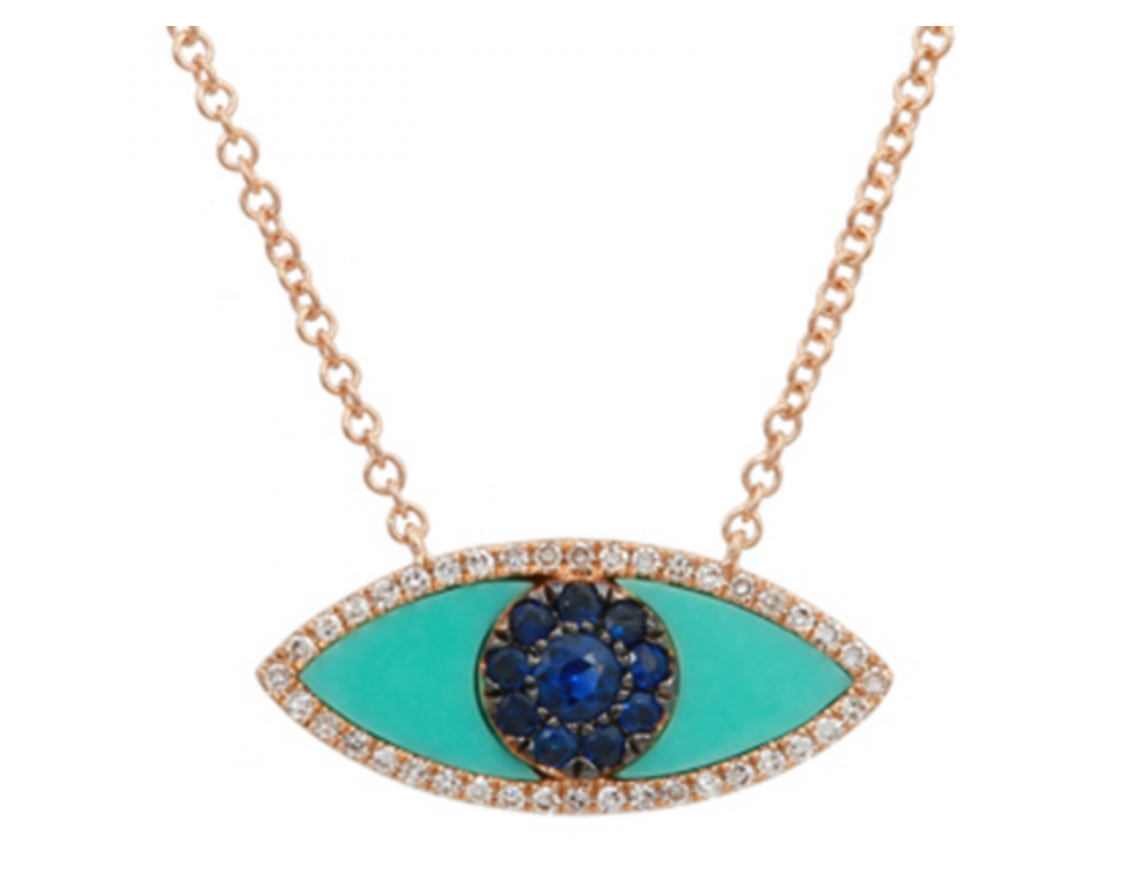 Turquoise and Diamond Evil Eye Necklace