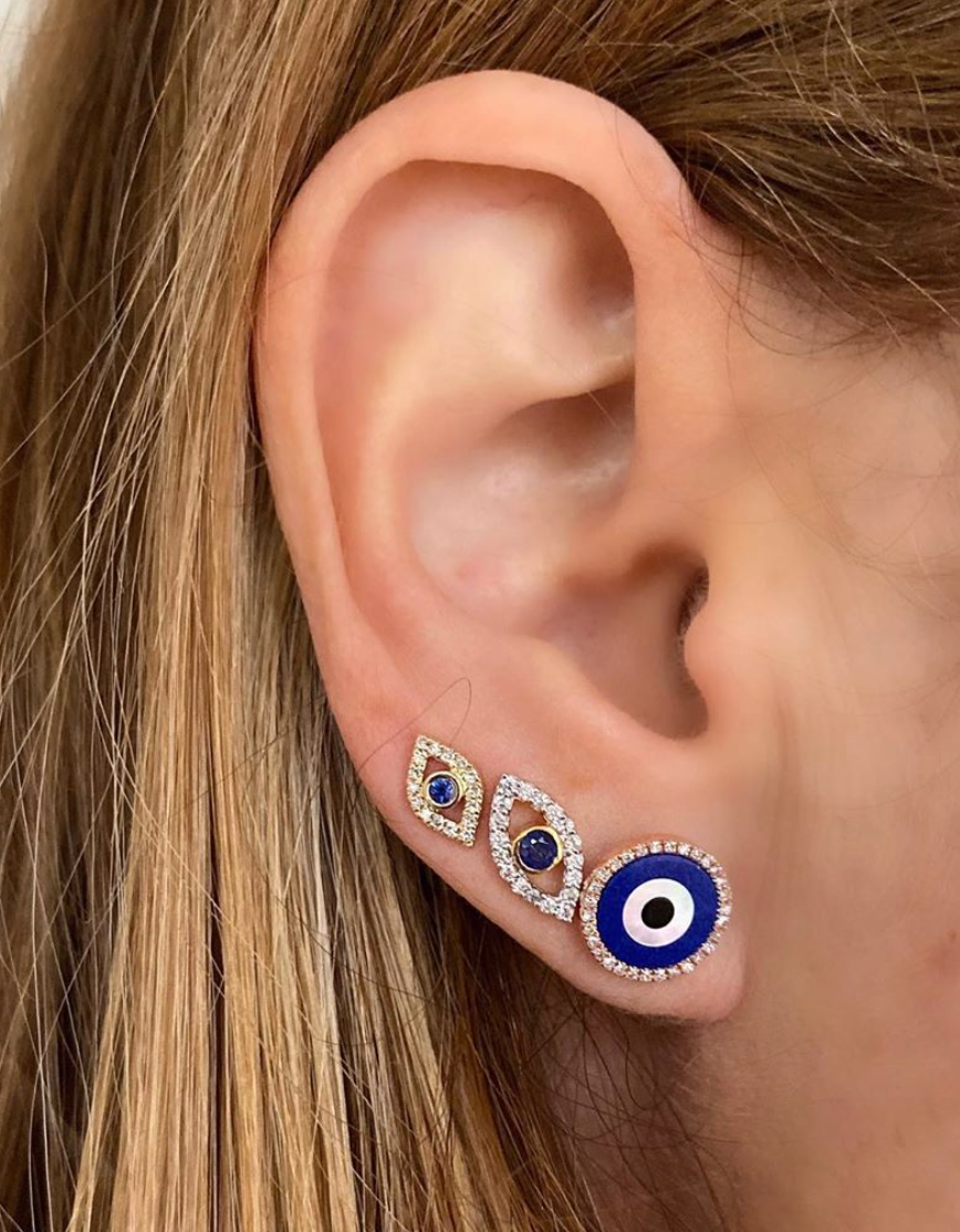 Evil Eye Diamond and Lapis Earring